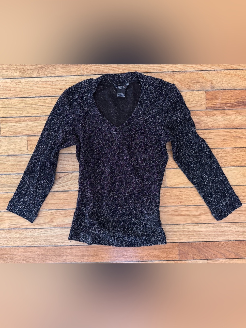 GUESS Black Metallic V-Neck Sweater